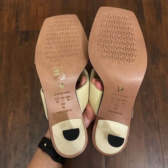 VICENZA ANTHROPOLOGIE Heeled Sandals Cream Leather Kitten Heels NWOB - Picture 9 of 11